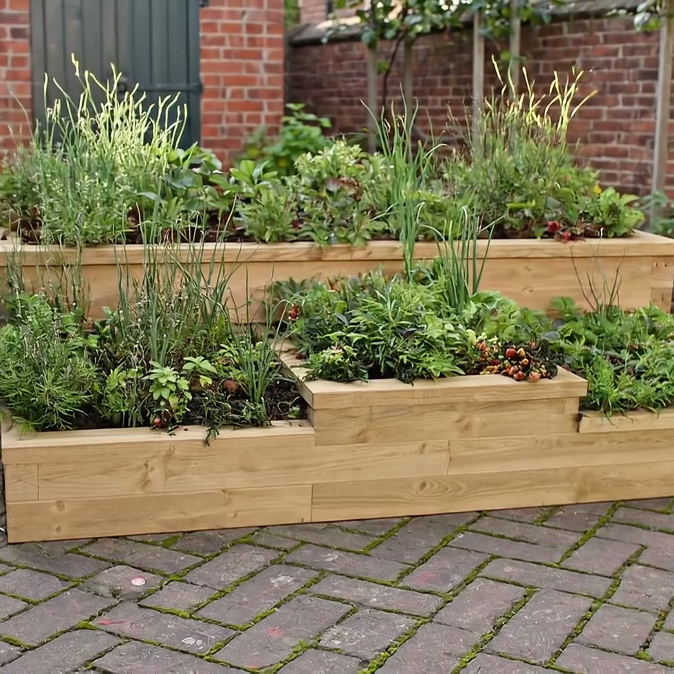Moestuinbak met meerdere niveaus - Vierdelig / 225 x 150 x 55 cm