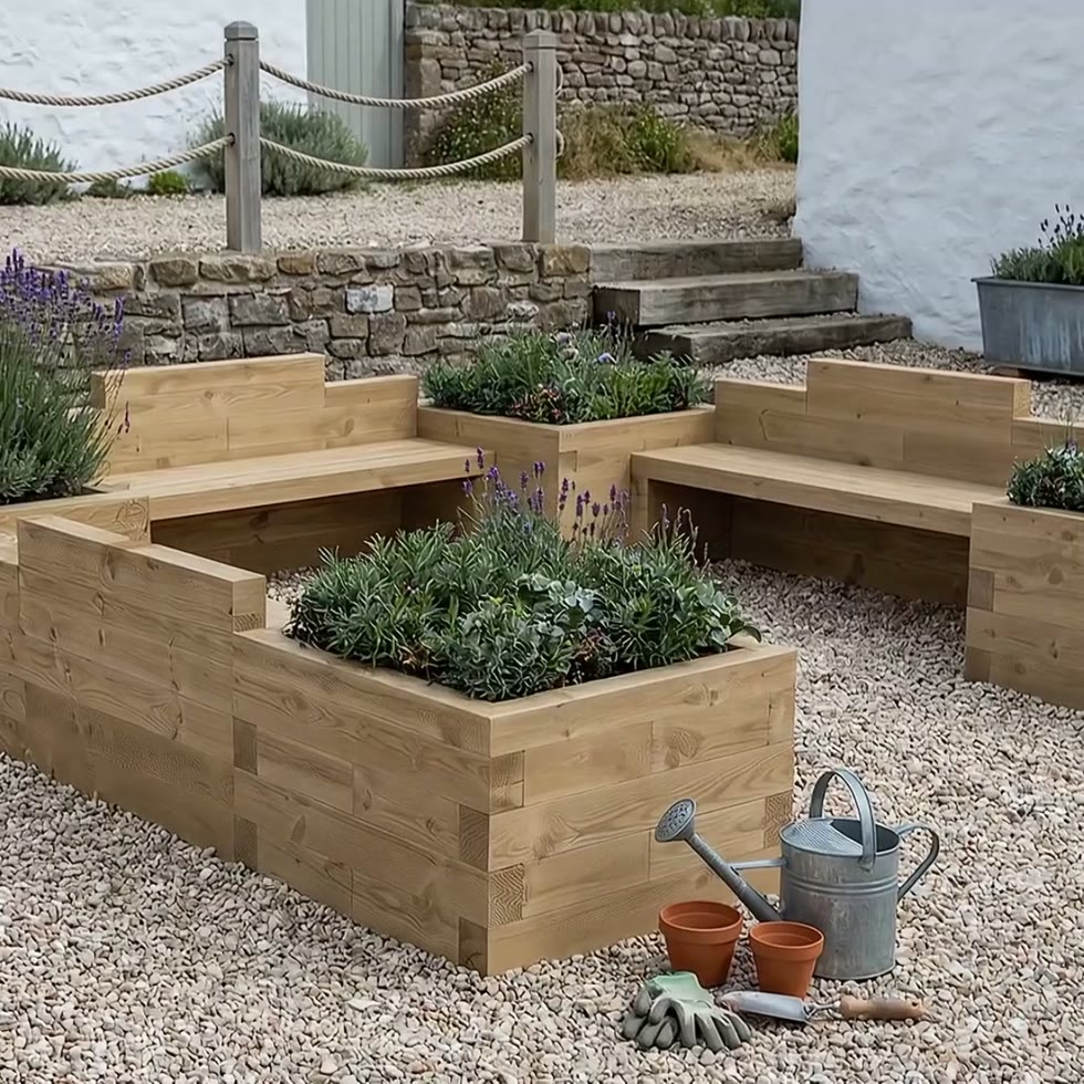 Kindertuinbank met Moestuinbakken - U-vorm / 300 x 300 x 65 cm