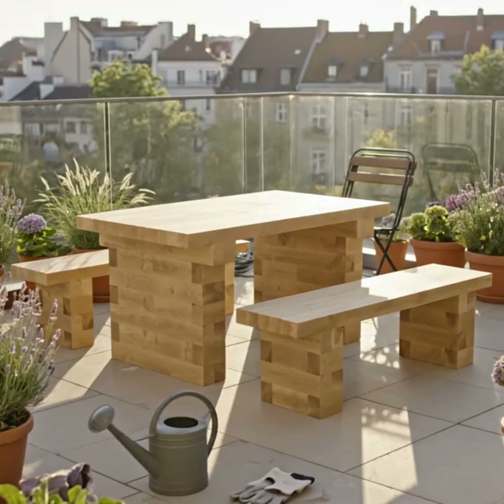 Tuintafel en Bank Set / 1.5 x 1.65 x 0.75 m