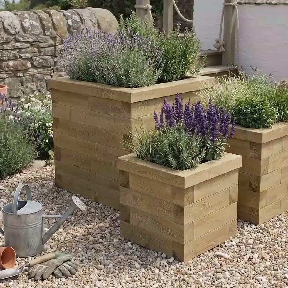 Houten plantenbakken - Trio in kubusvorm / 75 x 75 x 75 cm