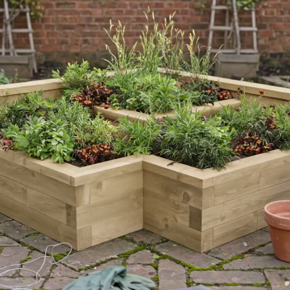 Moestuinbak - Hoekig met meerdere niveaus / 150 x 150 x 55 cm