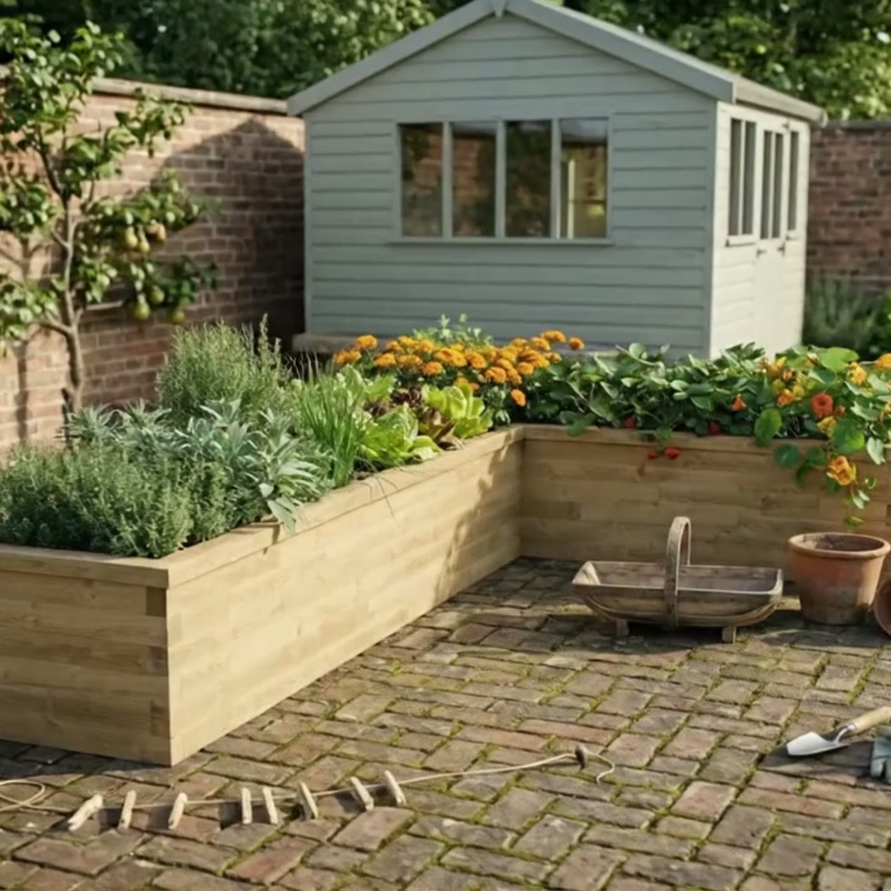 Grote L-Vormige Tuinbak Hoek / 4.125 x 2.625 x 0.825 x 0.825 x 0.65m
