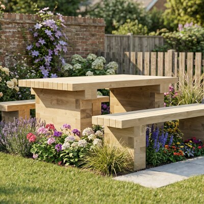 Tuintafel en Bank Set / 1,5 x 1,65 x 0,75 m