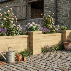 Keermuur met zuilen / 555 x 65 cm