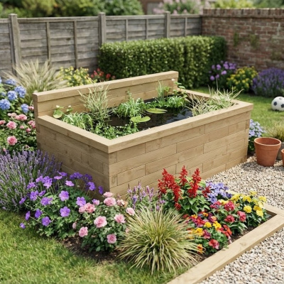 Verhoogde vijver met hoge achterwand / 1.875 x 1.125 x 0.65m