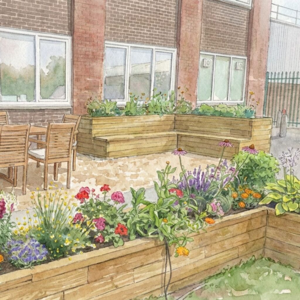 De L-vormige plantenbank van Twinings